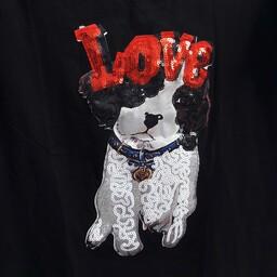 تی شرت  یقه گرد  نخی مشکی با طرح  سگ که منجوق دوزی هم روی طرحش دارد سایز38 یا xxl می باشد.