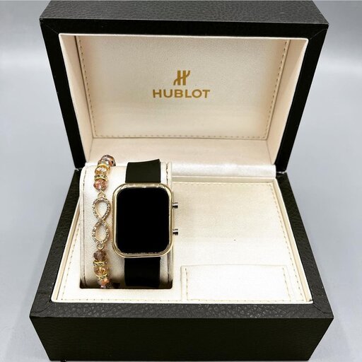 ست ساعت دستبند ال ای دی مشکی طلایی