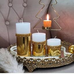 شمع استوانه تزئین شده با نوار سنگ 2 عددی 