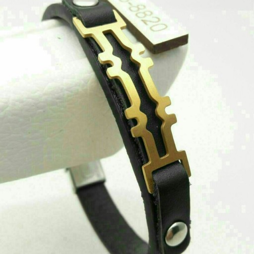 دستبند چرمی با پلاک استیل مردانه