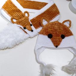 شال و کلاه عروسکی طرح روباه مناسب نوزاد 6 تا 12 ماهگی 