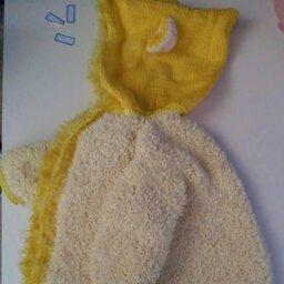 حوله نوزادی بافتنی کلاه دار برنگ زرد لیمویی مناسب نوزاد یک ماه تا یکسال