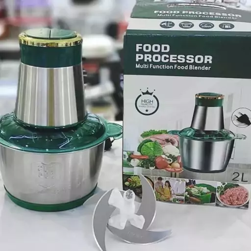  خردکن غذاساز کاسه استیل دو لیتری مدل FOOD PROCESSOR توان 300 وات دو سرعته با 4 تیغه