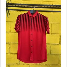 پیراهن هاوایی سایه روشن مردانه قرمز با خط مشکی 