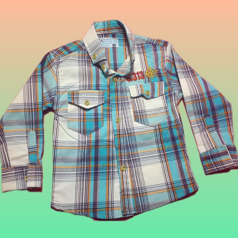 پیراهن پسرانه جیب دار چهارخانه سایز 35،40،45 مناسب 7 ماه تا6 و نیم سال