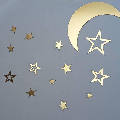 آینه دکوراتیو، جنس مولتی استایل،طرح ماه و ستاره، رنگ طلایی