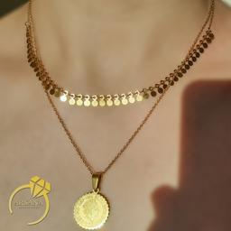 گردنبند زنانه استیل دولاین طرح سکه الیزابت روکش آبکاری طلا