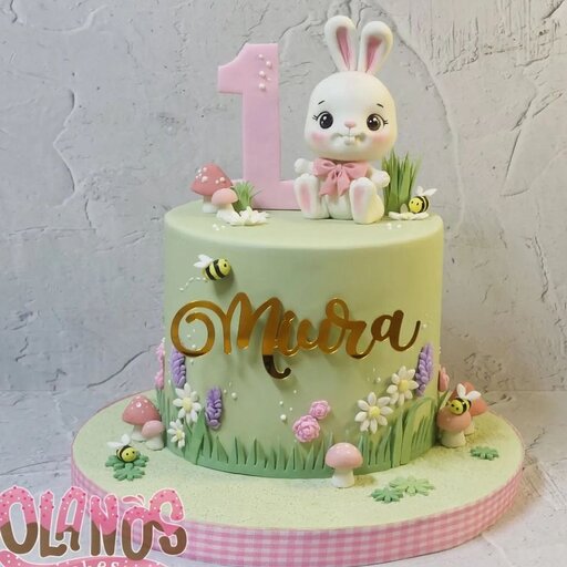 کیک تولد یک سالگی،دخترانه  کیک خرگوشی، خامه ای