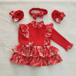 لباس نوزادی یلدا( 0تا 2سال) پیراهن و پاپوش و تل ست از جنس کرپ در طرح های متنوع