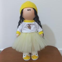 عروسک روسی دختر رنگ لیمویی  سایز 30 سانتی