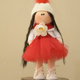 عروسک روسی  30 سانتی ولنتاینی با کلاه بافتنی 