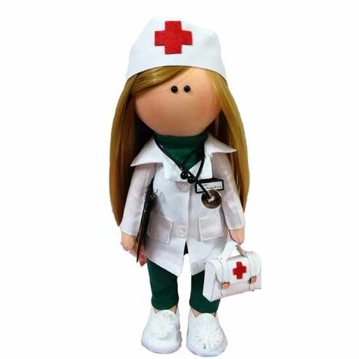عروسک روسی پرستار ارتفاع 30 سانت به همراه کیف و گوشی پزشکی و تخته شاسی شرح حال بیمار