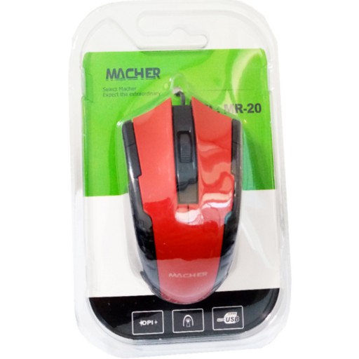 موس سیم دار رنگ قرمز پورت USB مدل MACHER MR-20 مسترکلیک