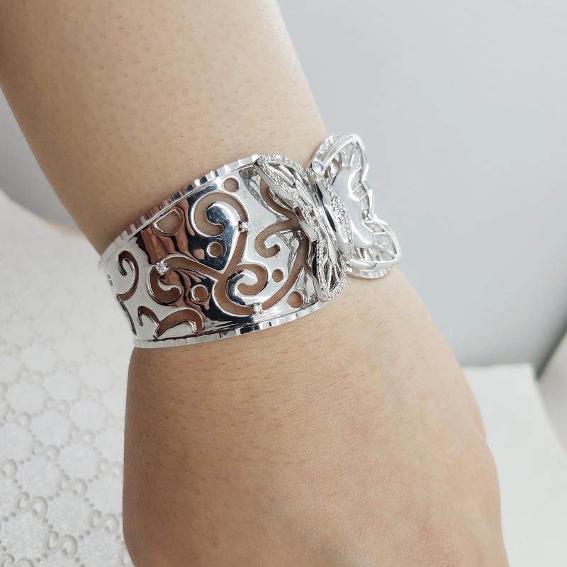 دستبند نقره  جواهر  تایلندی با آبکاری طلا سفید 