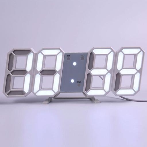 ساعت دیجیتال رومیزی سه بعدی فریم سفید نور سفید 2310
