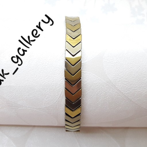 دستبند سنگ حدید فلش ساده با ترکیب دو رنگ طلایی و کاهی با بافت کشویی