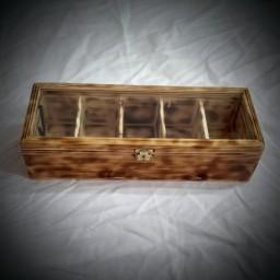 جعبه چوبی ساعت و دمنوش درب شیشه ای پنج تایی