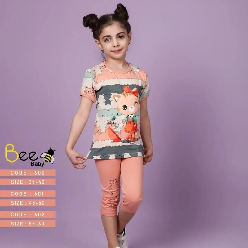 تیشرت شلوارک دخترانه برند ایرانی بسیار باکیفیت چاپ درجه یک ضد حساسیت سایز55  60در 4رنگ زیبا