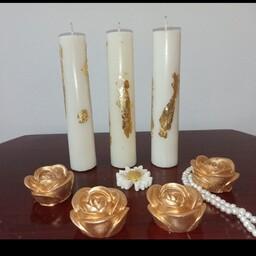 شمع گل رز طلایی و نقره ای 