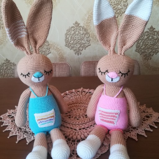 عروسک دستبافت طرح خرگوش های دوقلو (مجموعه دو عددی)