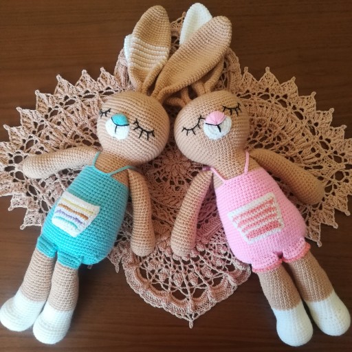 عروسک دستبافت طرح خرگوش های دوقلو (مجموعه دو عددی)