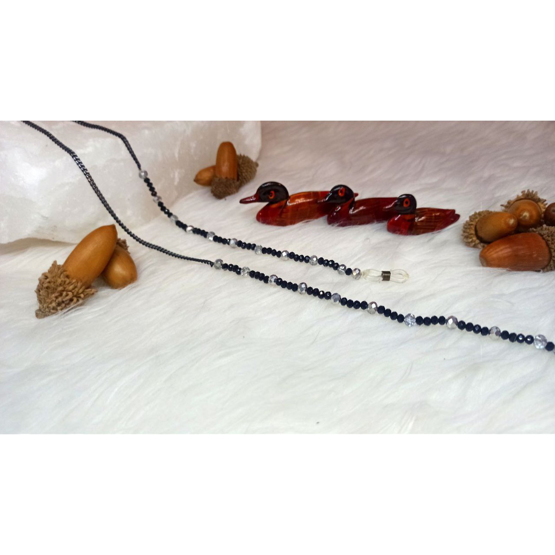 بند عینک زنجیری استیل دو رنگ مدل کریستال