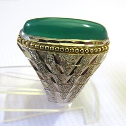 انگشتر نقره دست ساز دستساز  درشت مردانه مهر سروش  نگین عقیق سبز معدنی اصل