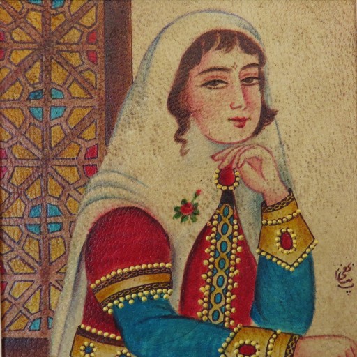 تابلو نقاشی روی چرم بانوی قاجار