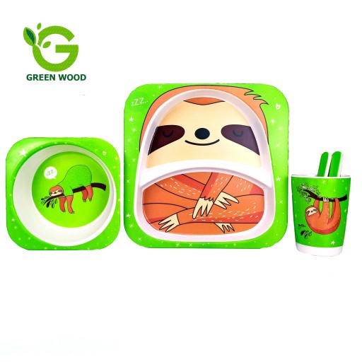 ظرف غذای کودک بامبو فایبر(سرویس غذاخوری - ظرف کودک)ست 5 تکه راکون کد Gw120101045