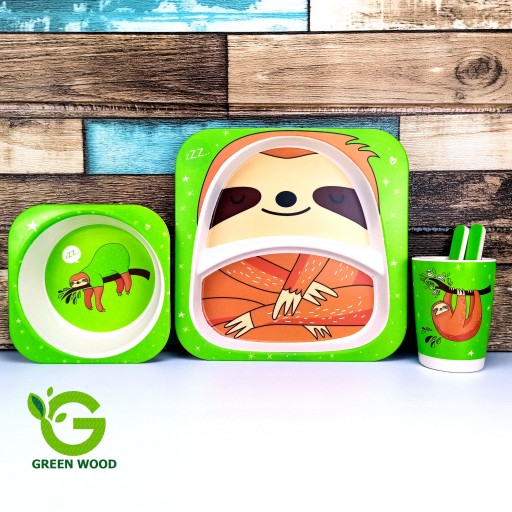 ظرف غذای کودک بامبو فایبر(سرویس غذاخوری - ظرف کودک)ست 5 تکه راکون کد Gw120101045