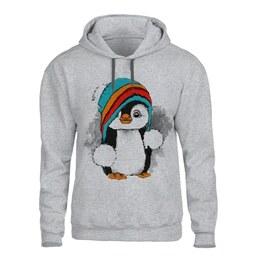 هودی پنگوئن اسپرت کلاه دار مناسب سرما رنک طوسی داخل کرکی