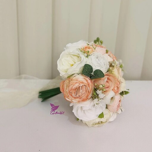 دسته گل مصنوعی عروس رنگ گلبهی 