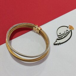 دستبند تک پوش استیل درجه یک روکش طلا طرح  سیمی و مفتولی  دو رنگ