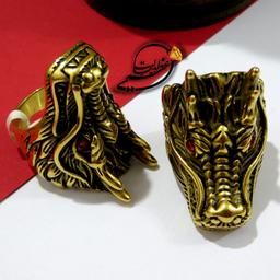 انگشتر مردانه استیل رنگ ثابت طرح سر اژدها طلایی به همراه رکاب فول استیل درجه یک رنگ ثابت سایز 11