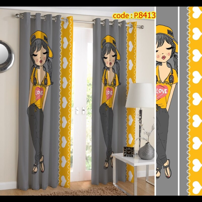 پرده اتاق خواب دخترانه دو قواره طرح کارتونی کد P8413