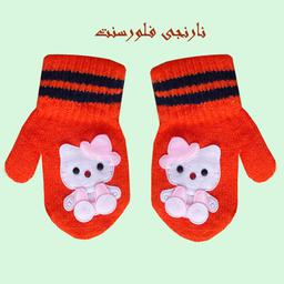 دستکش بافتنی بچگانه طرح کیتی نارنجی مناسب برای نوزادان 0 تا18 ماه 