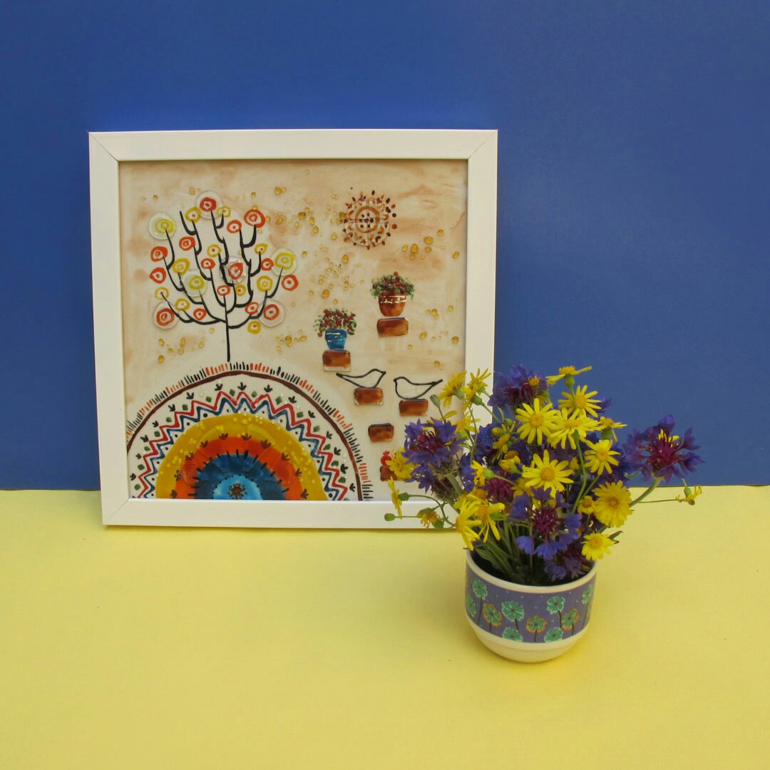 تابلو آمینا طرح  درخت زندگی(قاب سفید)