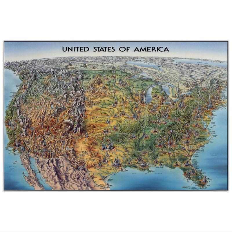 تابلو شاسی پالمیرا طرح نقشه سه بعدی قاره آمریکا کد MAP164 G سایز 50X70