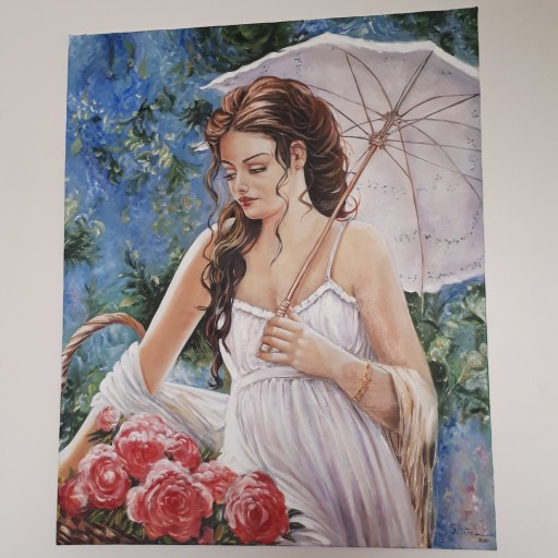 نقاشی زن گل ب دست