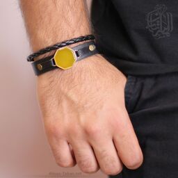دستبند مردانه چرم طبیعی طرح اسپرت عقیق زرد شرف الشمس 