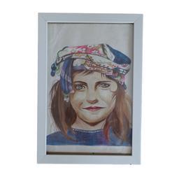 تابلو نقاشی مداد رنگی طرح چهره دختر کولی