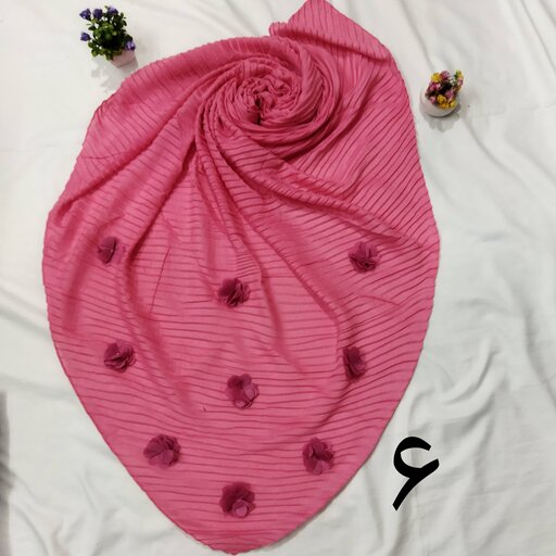 روسری نخی پلیسه گل برجسته در رنگهای مختلف 