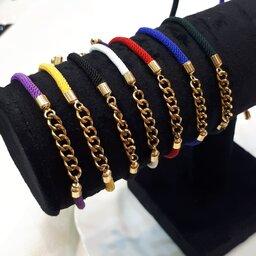 دستبند استیل دخترانه زنجیر ( کارتیه) با بند کرواتی مشابه طلا