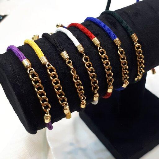 دستبند استیل دخترانه زنجیر ( کارتیه) با بند کرواتی مشابه طلا