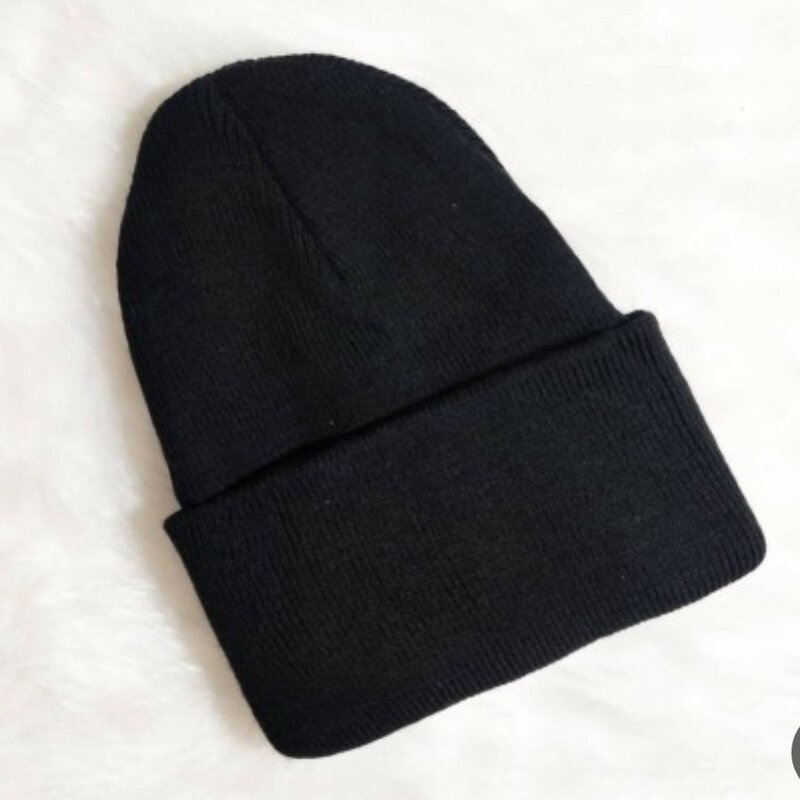 کلاه بافت گرم بالا مشکی  ساده لبه دو لایه مردانه و زنانه 