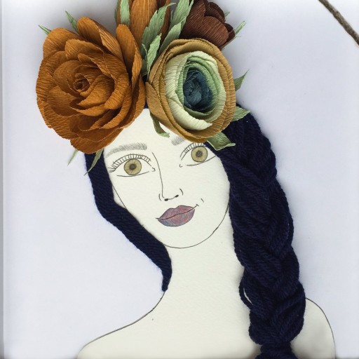 تابلو نقاشی دختر با گلهای برجسته هازو شماره 1