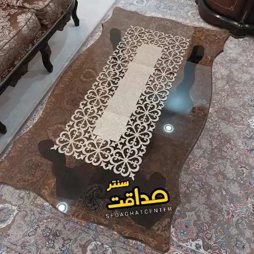 رومیزی مستطیل سه تکه چرم اکلیلی با آستر نمدی مدل نیلوفر