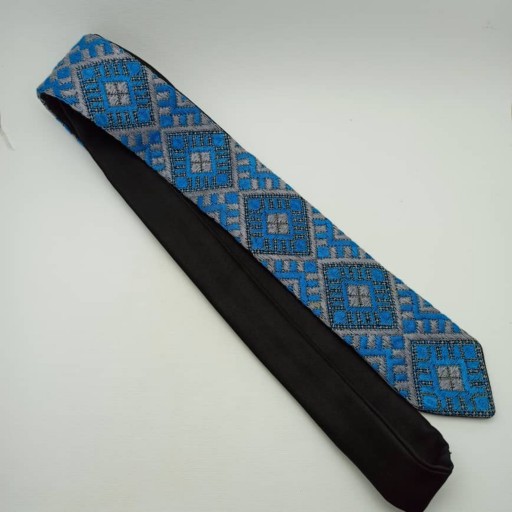 کراوات سوزن دوزی مردانه RS04 01دوخت فنوجی رنگ آبی عرفه ملک خورشید               
