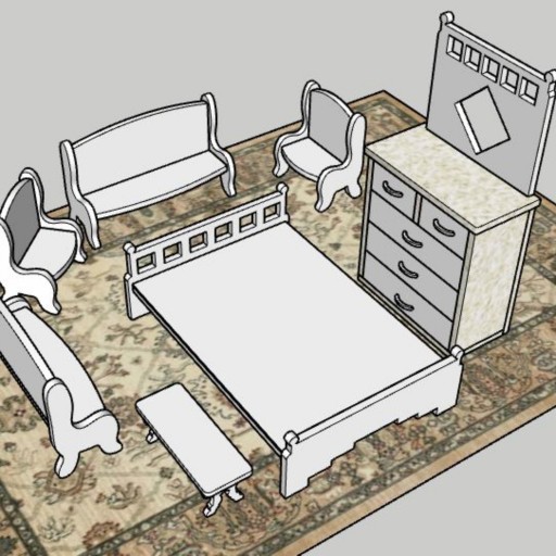 میز، صندلی، دراور، تخت مینیاتوری چوبی