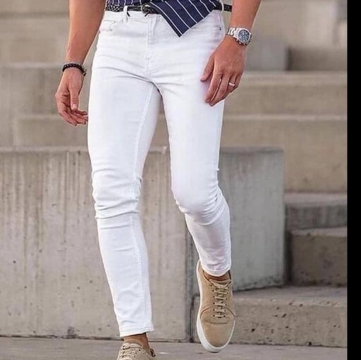 شلوار جین مردانه پارچه ترک سفید مدل FASHION اسپرت